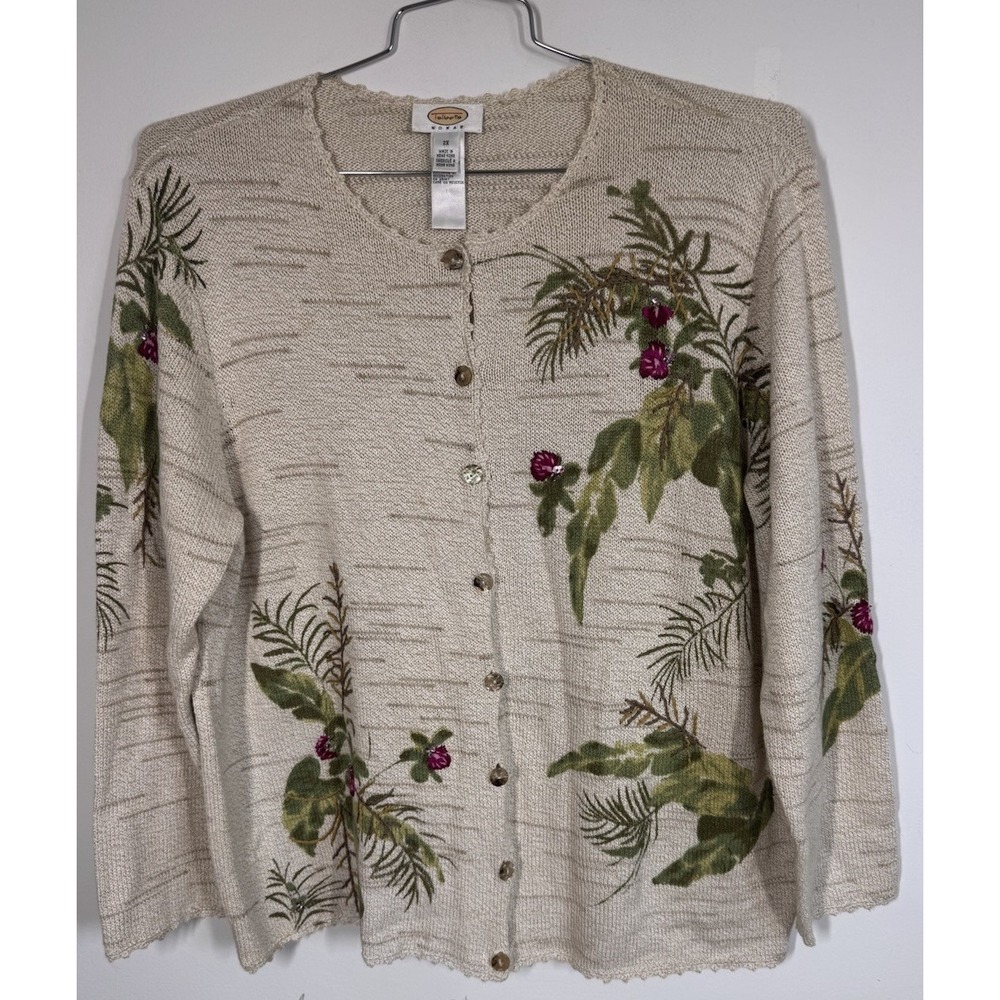 VTG Talbots Embroidered Beaded Button Front Cardigan Sweater Women's 2X Cottage